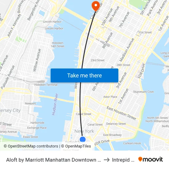 Aloft by Marriott Manhattan Downtown - Financial District, New York to Intrepid Museum map