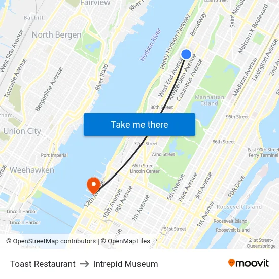 Toast Restaurant, 2737 Broadway to Intrepid Museum map