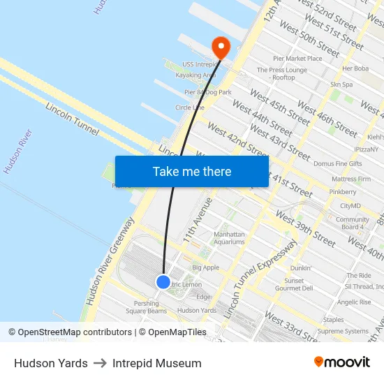 Hudson Yards to Intrepid Museum map