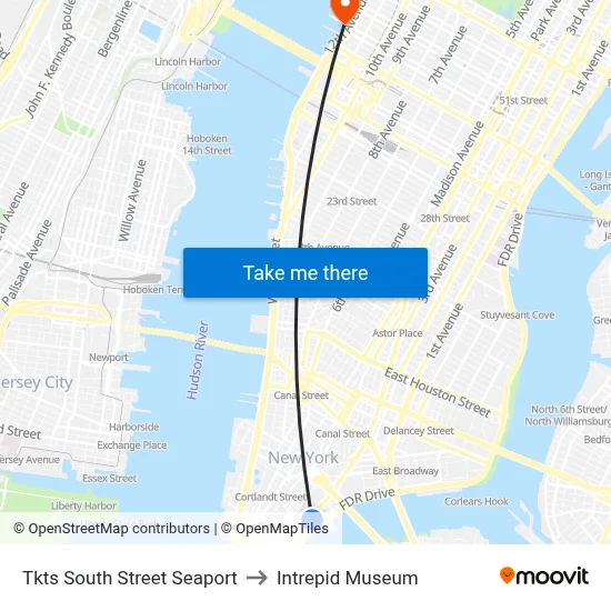 Tkts South Street Seaport to Intrepid Museum map