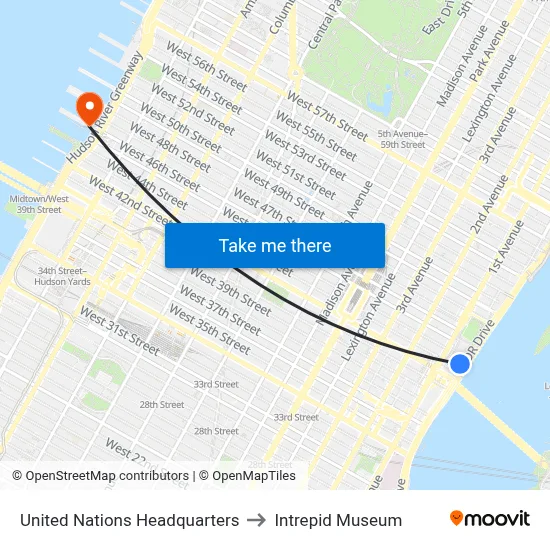 United Nations Headquarters to Intrepid Museum map