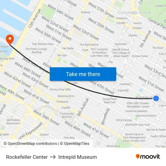 Rockefeller Center to Intrepid Museum map