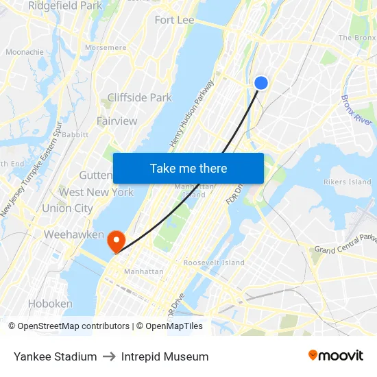 Yankee Stadium to Intrepid Museum map