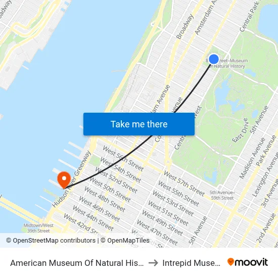 American Museum Of Natural History to Intrepid Museum map