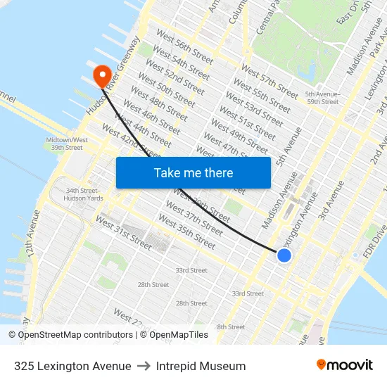 325 Lexington Avenue to Intrepid Museum map