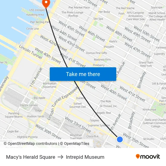 Macy's Herald Square to Intrepid Museum map