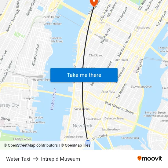 Water Taxi to Intrepid Museum map