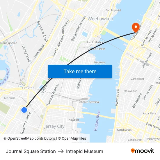 Journal Square Station to Intrepid Museum map