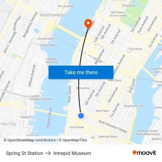 Spring St Station to Intrepid Museum map
