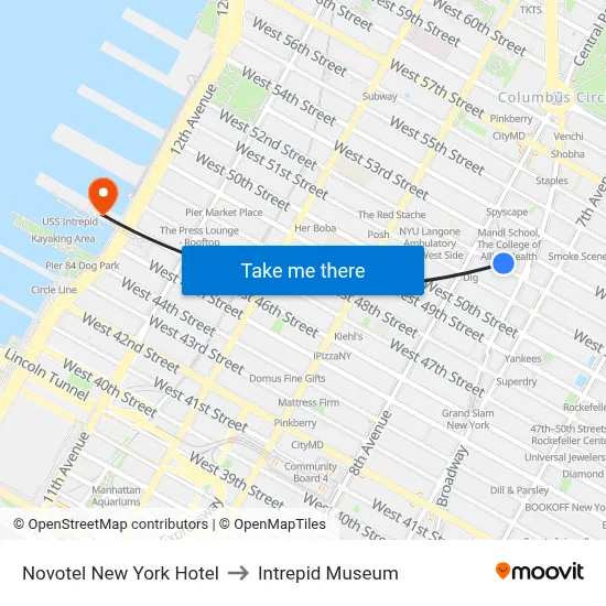 Novotel New York Hotel to Intrepid Museum map