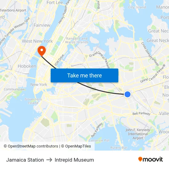 Jamaica Station to Intrepid Museum map