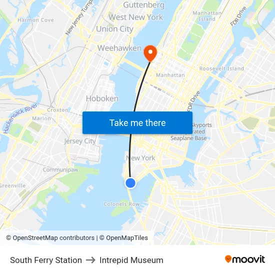 South Ferry Station to Intrepid Museum map
