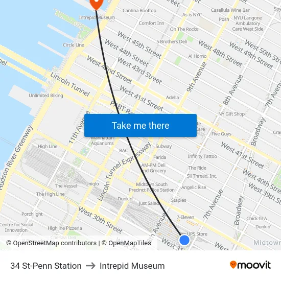 34 St-Penn Station to Intrepid Museum map