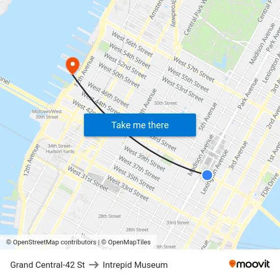 Grand Central-42 St to Intrepid Museum map