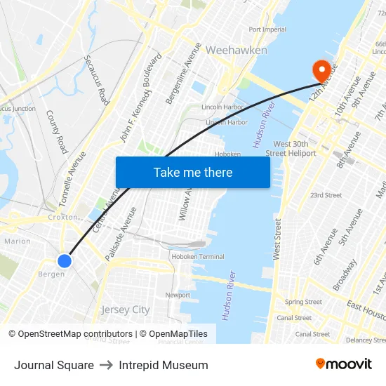 Journal Square to Intrepid Museum map