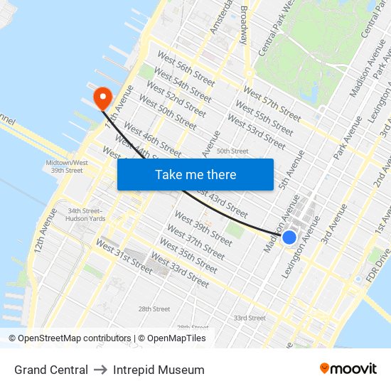 Grand Central to Intrepid Museum map