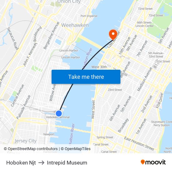 Hoboken Njt to Intrepid Museum map