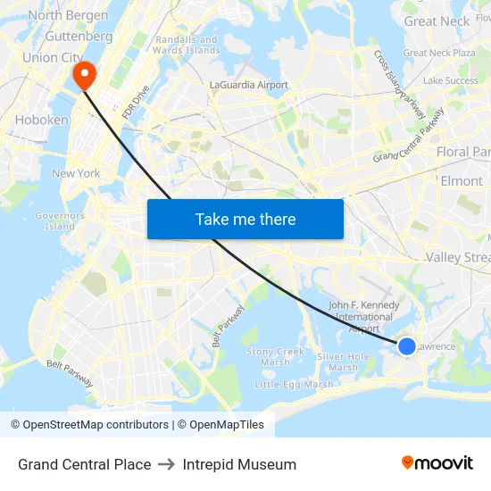 Grand Central Place to Intrepid Museum map