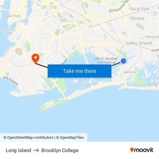 Long Island to Brooklyn College map