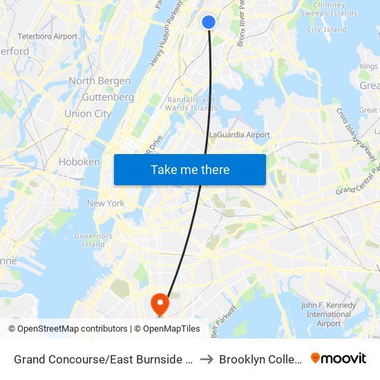 Grand Concourse/East Burnside Av to Brooklyn College map