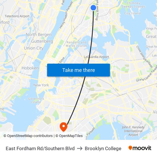 East Fordham Rd/Southern Blvd to Brooklyn College map