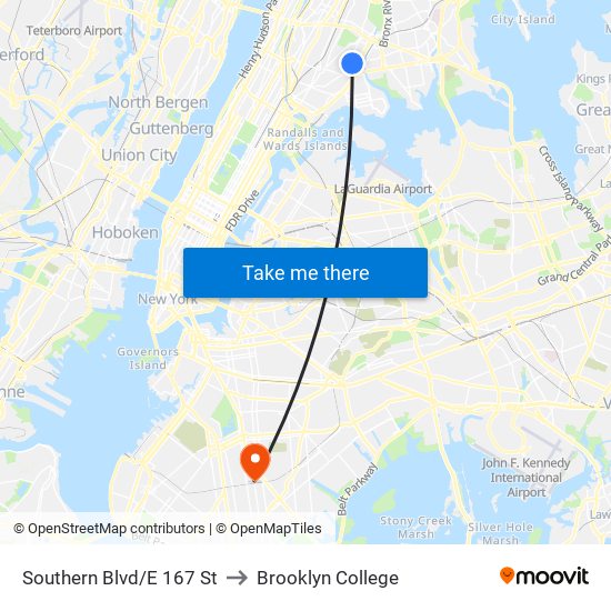 Southern Blvd/E 167 St to Brooklyn College map