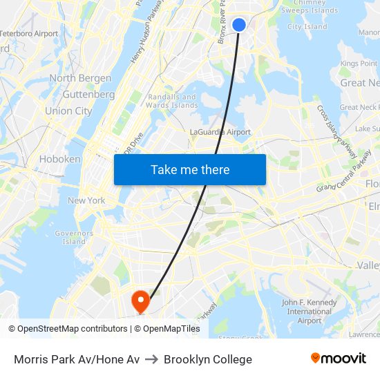 Morris Park Av/Hone Av to Brooklyn College map