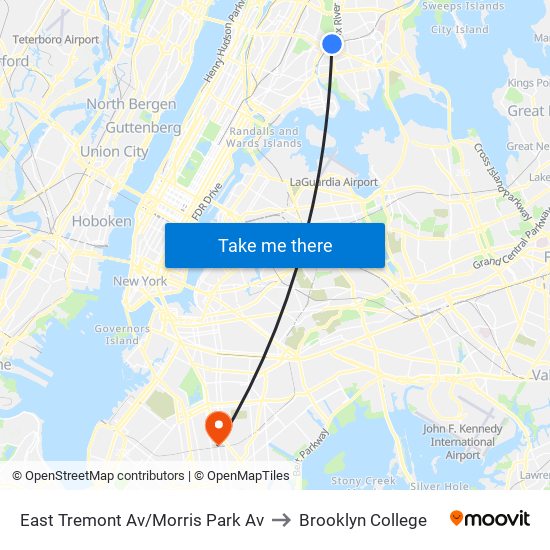 East Tremont Av/Morris Park Av to Brooklyn College map