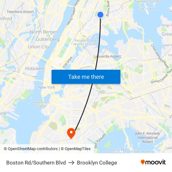 Boston Rd/Southern Blvd to Brooklyn College map