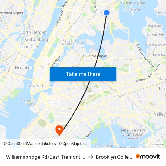 Williamsbridge Rd/East Tremont Av to Brooklyn College map