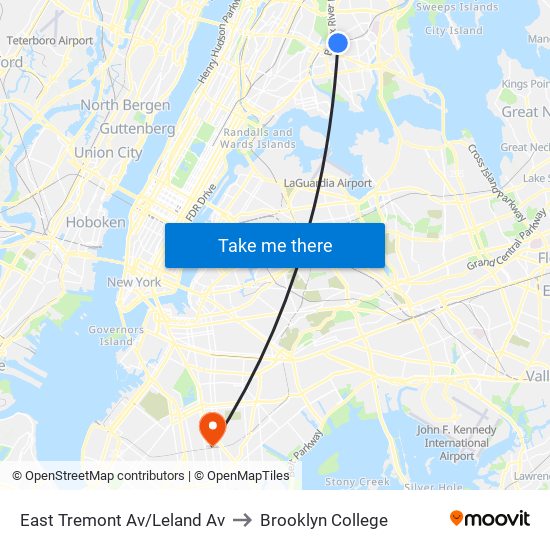 East Tremont Av/Leland Av to Brooklyn College map