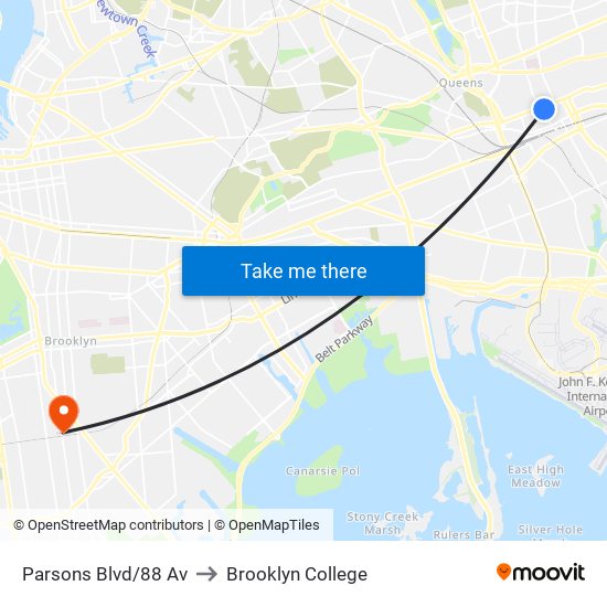 Parsons Blvd/88 Av to Brooklyn College map