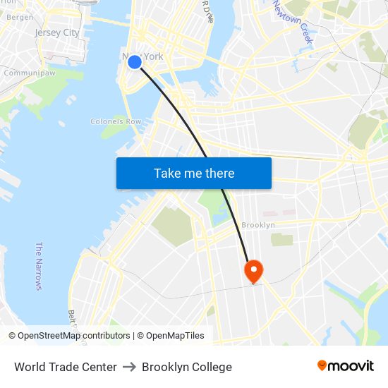 World Trade Center to Brooklyn College map