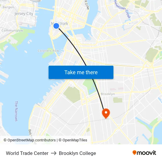 World Trade Center to Brooklyn College map