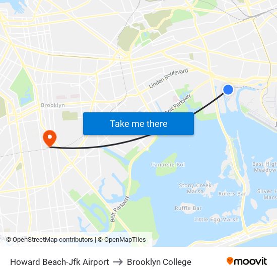 Howard Beach-Jfk Airport to Brooklyn College map