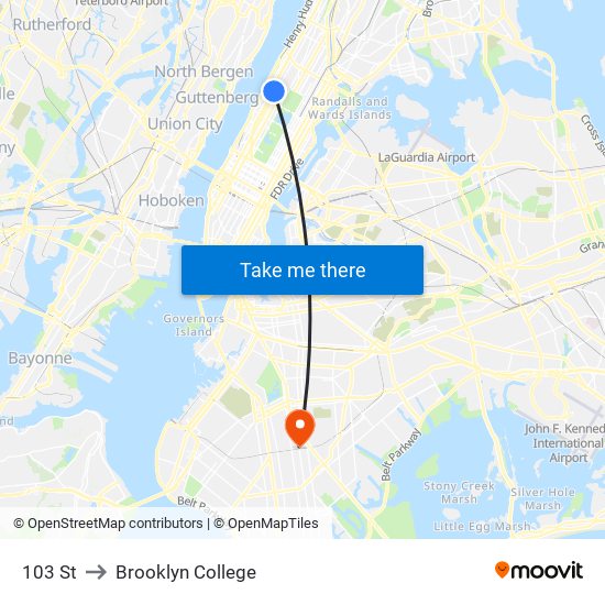 103 St to Brooklyn College map