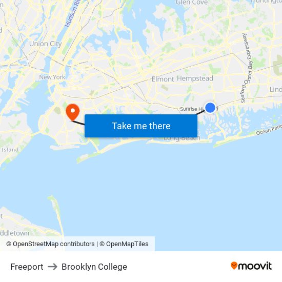 Freeport to Brooklyn College map