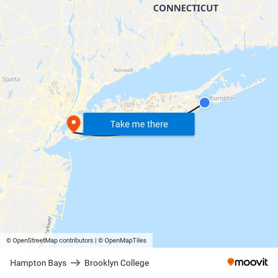 Hampton Bays to Brooklyn College map