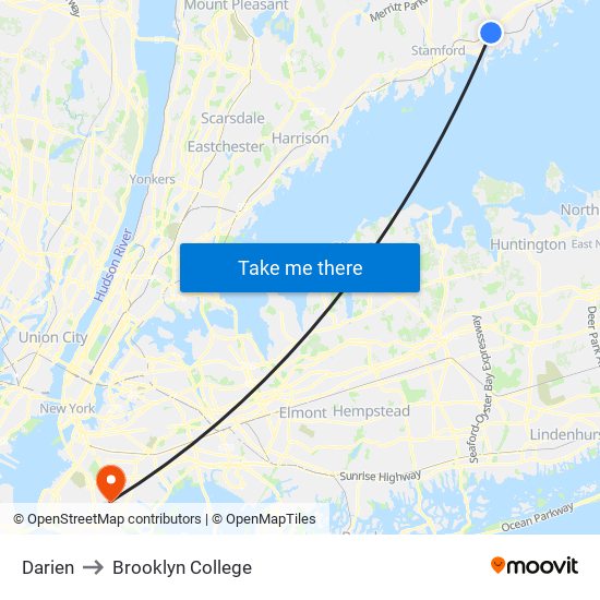 Darien to Brooklyn College map