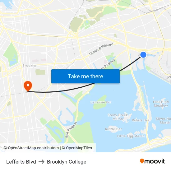 Lefferts Blvd to Brooklyn College map