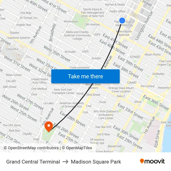 Grand Central Terminal to Madison Square Park map