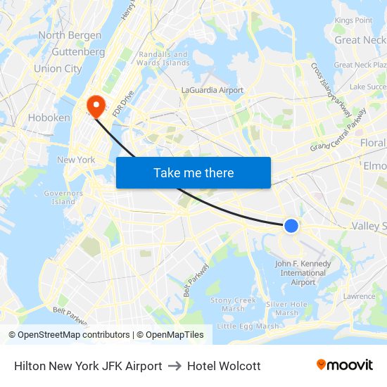 Hilton New York JFK Airport to Hotel Wolcott map
