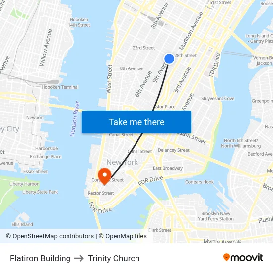 Flatiron Building to Trinity Church map