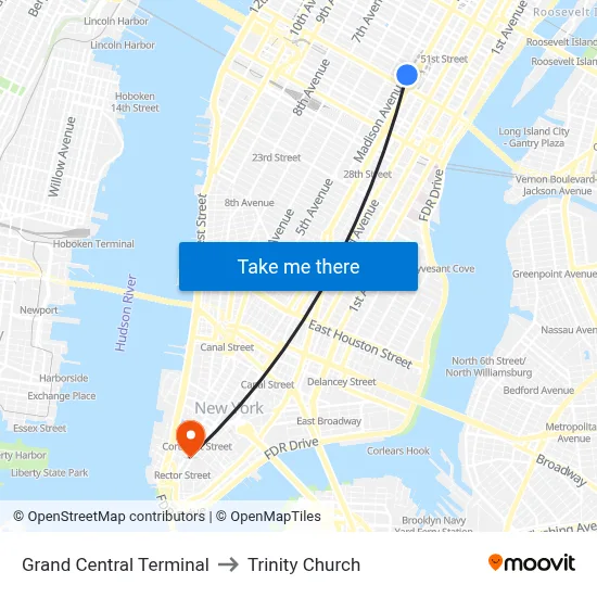 Grand Central Terminal to Trinity Church map