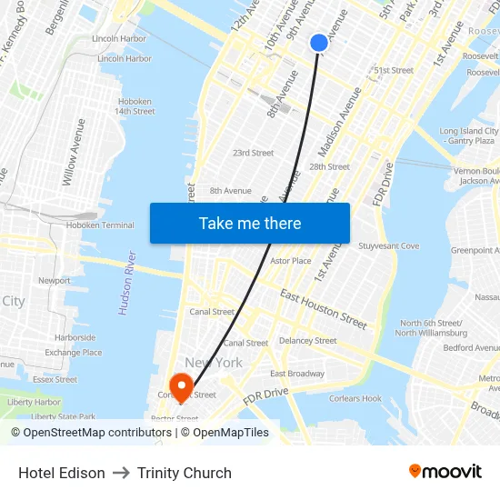 Hotel Edison to Trinity Church map
