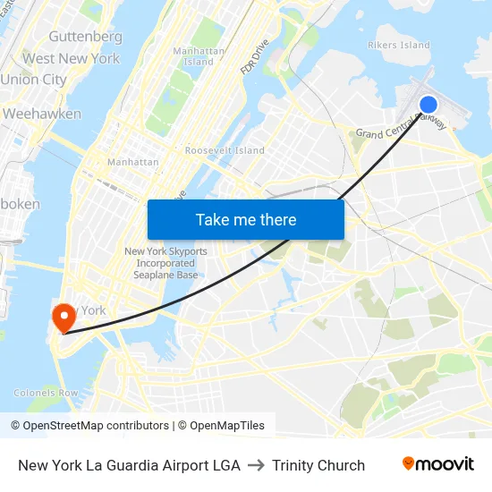 New York La Guardia Airport LGA to Trinity Church map
