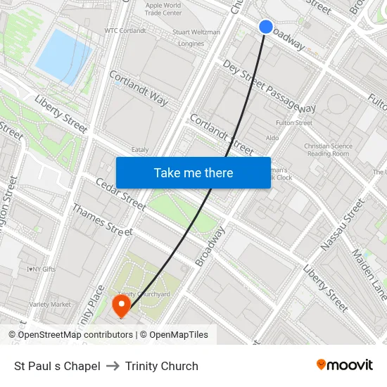 St Paul s Chapel to Trinity Church map