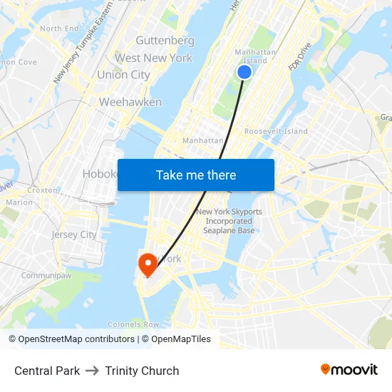 Central Park to Trinity Church map