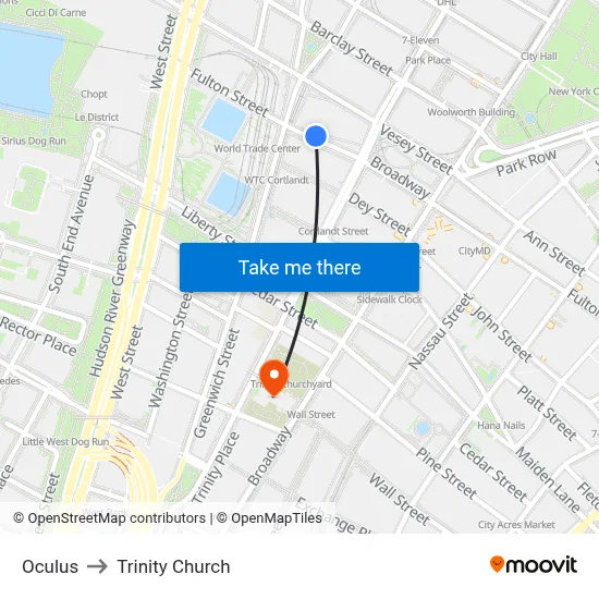 Oculus to Trinity Church map