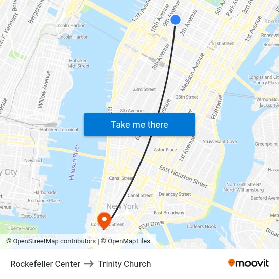 Rockefeller Center to Trinity Church map